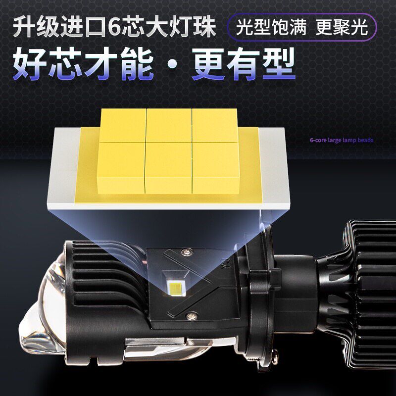 H4 三光透镜大灯带双光远近一体LED汽车L货车摩托改装鱼眼激光灯