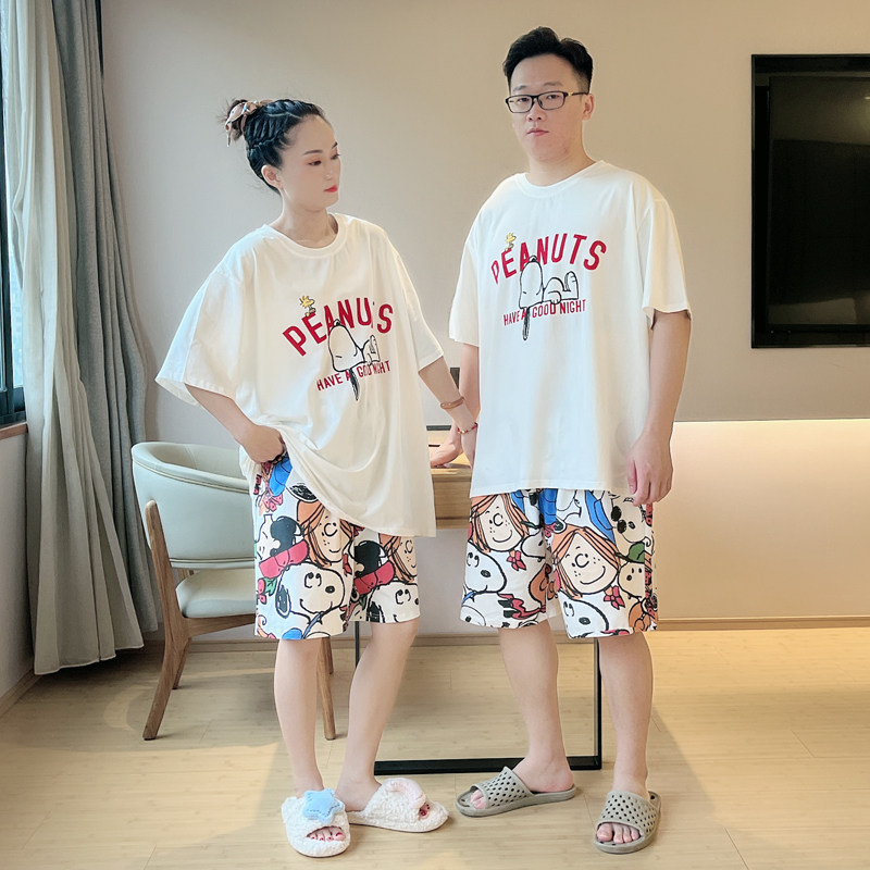 情侣睡衣c男夏季薄款短袖短裤卡通可爱青少年加大码家居服套装