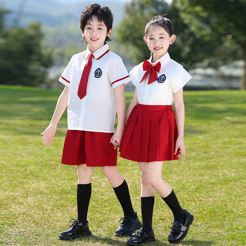 英伦学院风小学j生表演服夏季红色制服幼儿园服儿童班服合唱演出