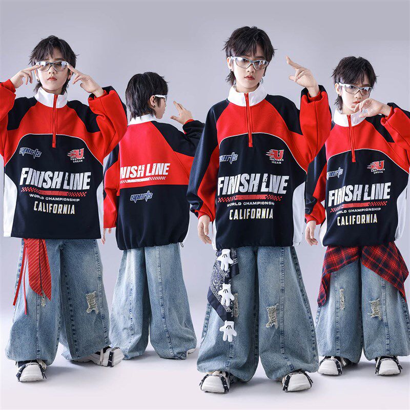 新款街舞套装男童嘻哈q爵士舞蹈衣服儿童表演服女孩潮服架子鼓服