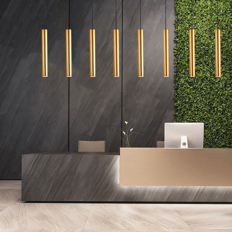 简约餐厅细长筒圆柱形吧台吊灯酒店前台创意N个性圆管金色单头吊