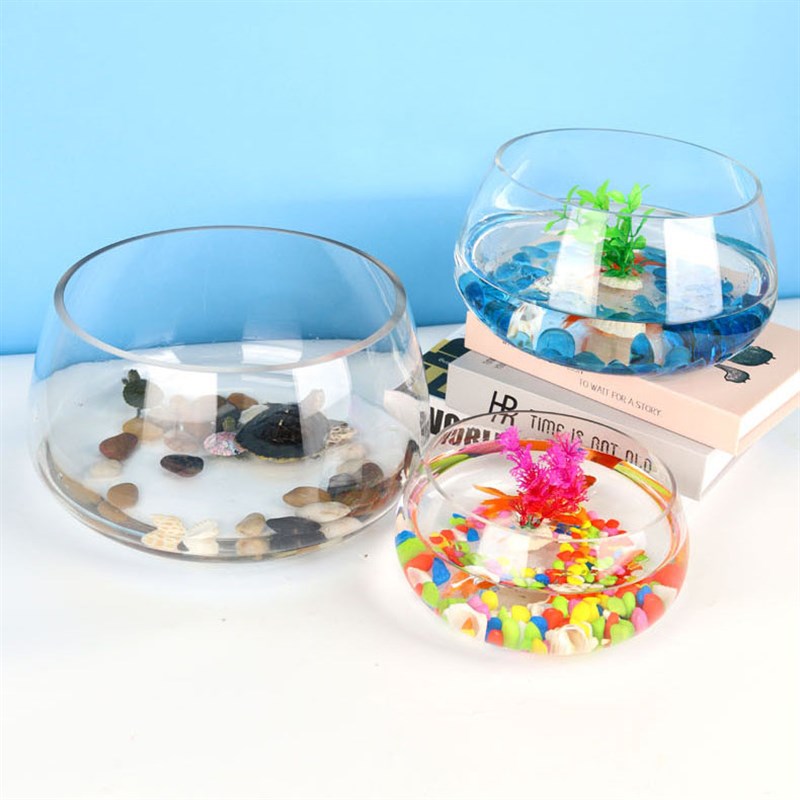鱼缸玻璃圆形办公k桌绿萝水培家用小鱼创意透明小型迷你桌面乌龟