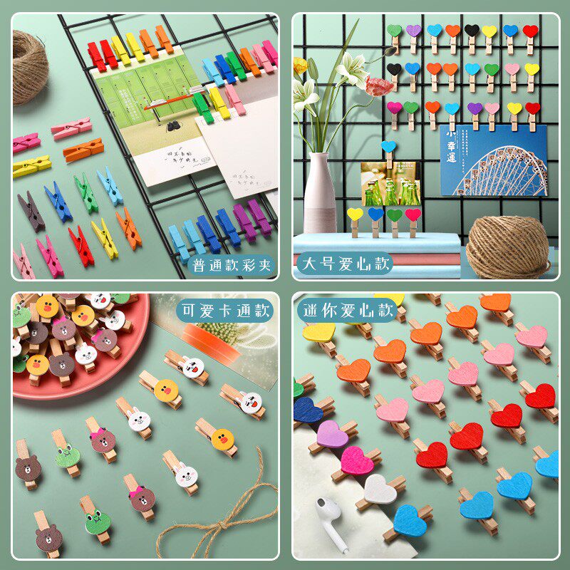 彩色照片夹小木夹子挂照片墙装饰麻绳夹绳挂绳相片木头木质明信片