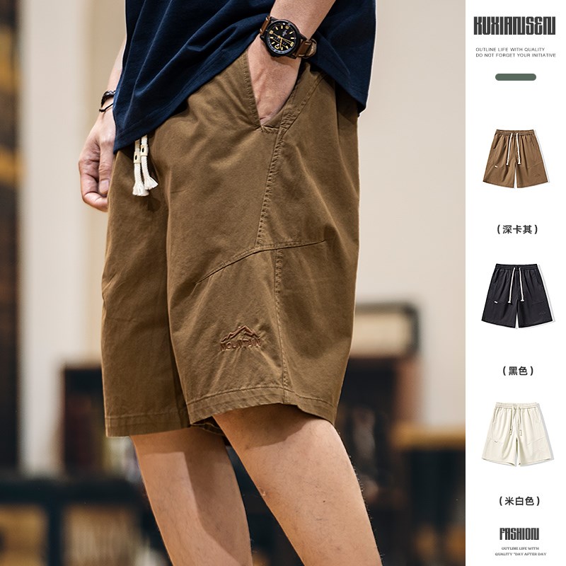 美式复古纯棉工装短裤男夏季2025新款户外休闲Q刺绣五分裤子男款