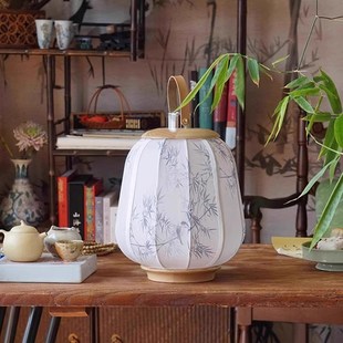 新中式复古台灯卧室床头手u绘氛围无线充电茶室书房中国风手提装