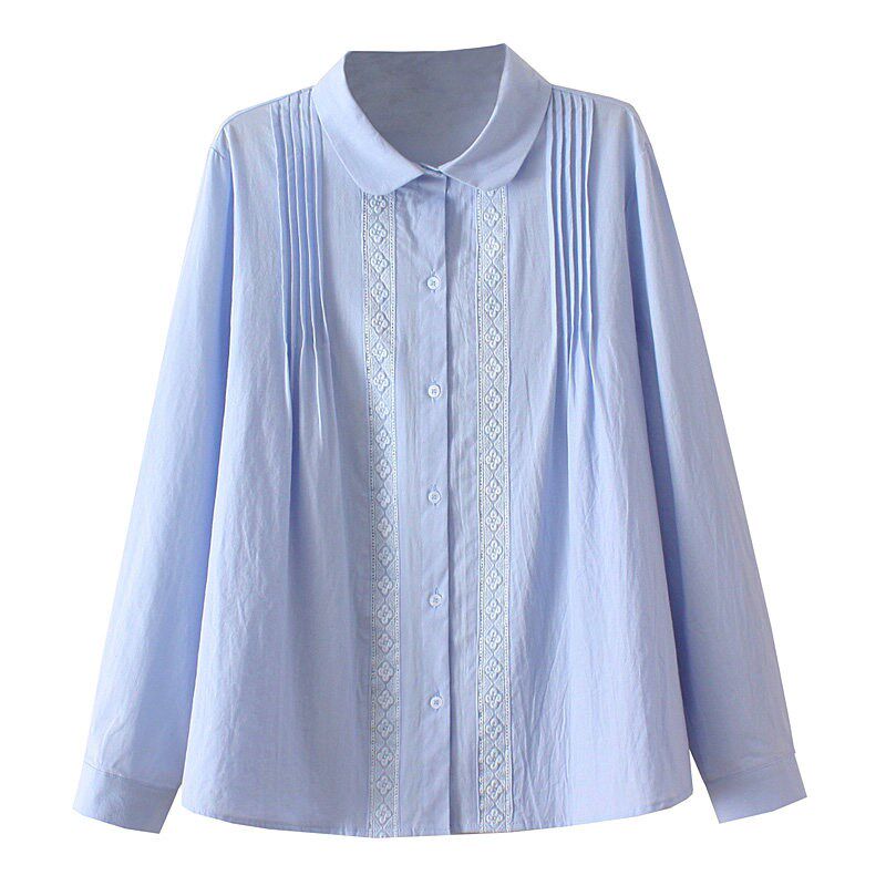 2025春季新款女士娃娃领衬衫x大码胖mm200斤春秋显瘦遮肉绣花上衣