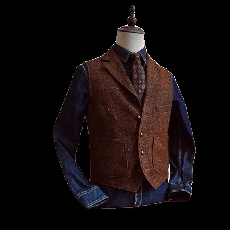 秋冬复古绅装风翻领多口t袋马夹美式粗花呢彩点西装领高档商务背,男装,常规马甲,淘宝优惠券,粉丝福利购,淘宝优惠卷