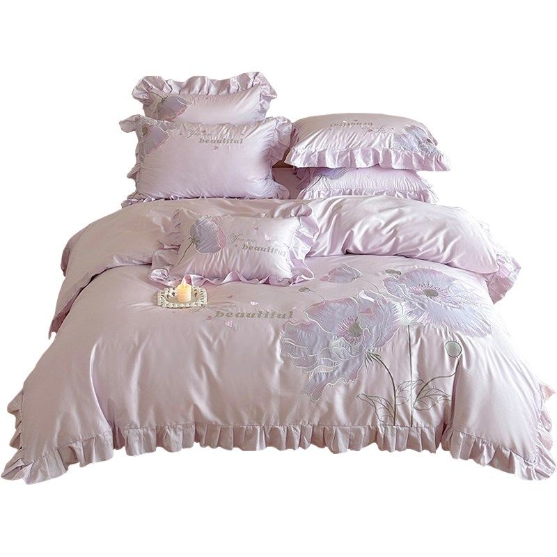 法式田园风100支m长绒棉四件套纯棉全棉被套床单花卉刺绣床上用品,床上用品,床品套件/四件套/多件套,淘宝优惠券,粉丝福利购,淘宝优惠卷