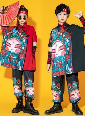 儿童表演服中国风京剧脸谱街舞套装男女童毕N业走秀大合唱舞蹈服
