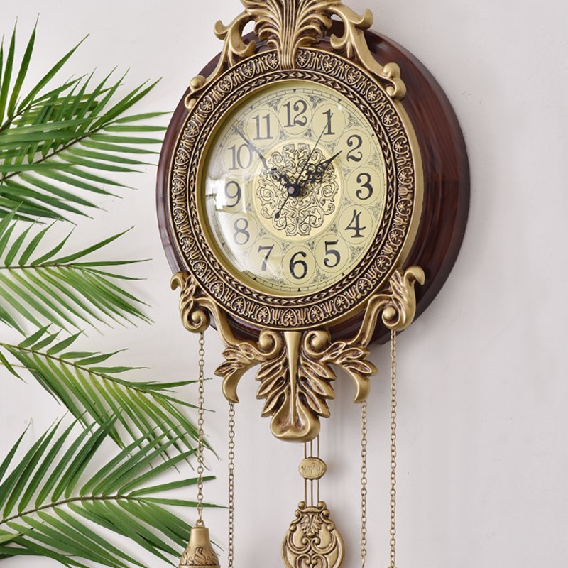 创意实木静音挂钟 欧美式大号个性石英M钟 时尚简约客厅钟表