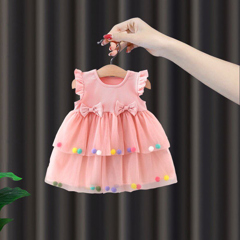 周岁女宝礼服女童夏季o连衣裙毛球背心裙婴幼儿夏天裙子韩系公主