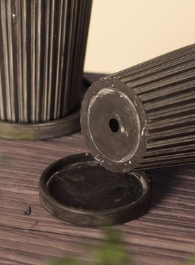 复旧暗色花盆轻侘寂风中式陶土透气黑色H条纹家居简约长阳绿植花