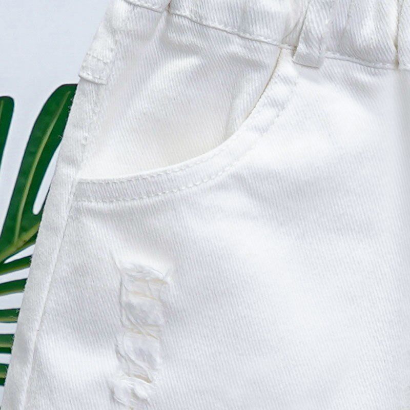 儿童春秋季白色裤子韩版男宝宝个性油漆破洞休闲S裤男女童弹力长