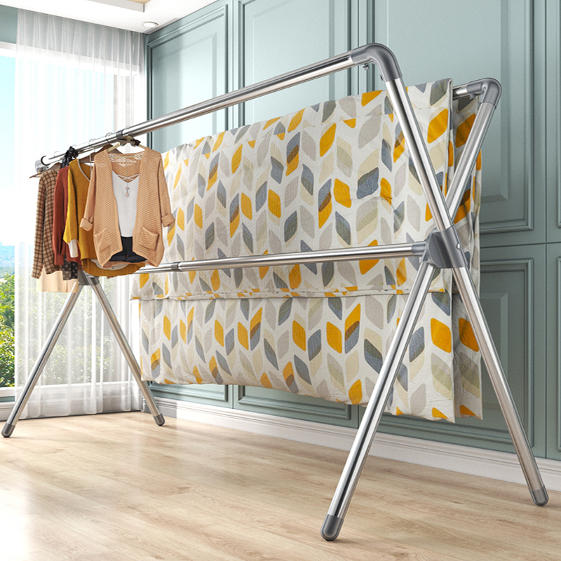 不锈钢晾衣架落地k折叠室内家用阳台凉衣杆室外伸缩升降晒被子神