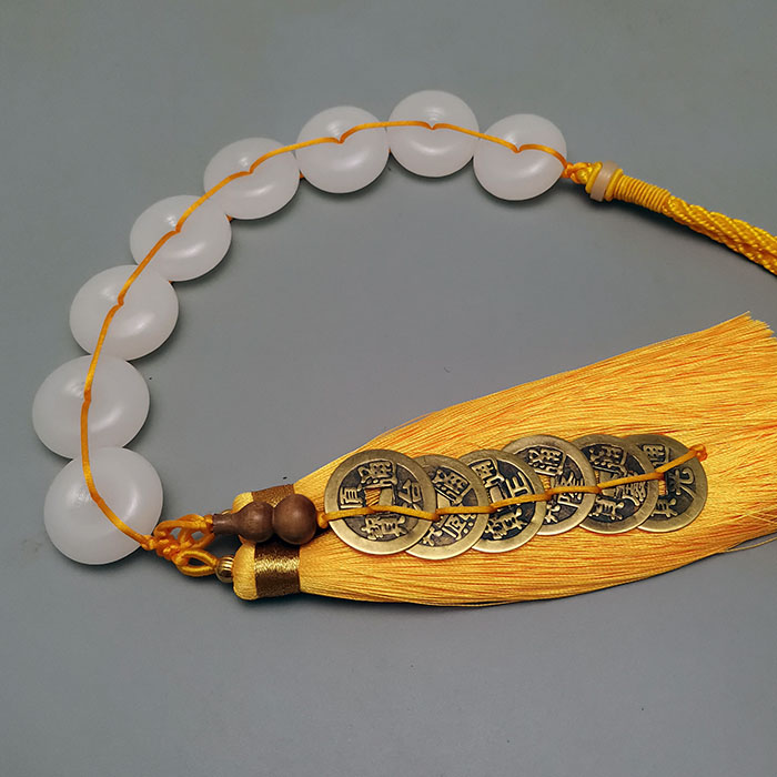 天然八白玉挂件除污秽厕所对门冲门八L白玉串平安扣卧室挂饰