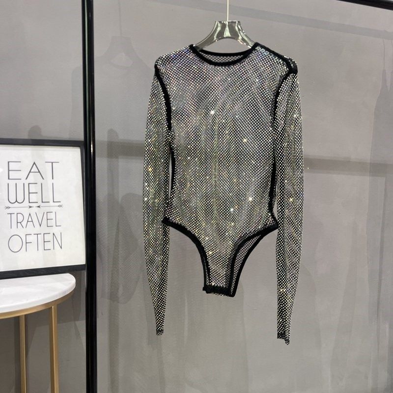 韩恩家性感网眼镂空连体衣T恤水钻圆领紧身透视连W体打底衫女士,女装/女士精品,T恤,淘宝优惠券,粉丝福利购,淘宝优惠卷