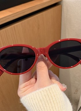 韩版新款猫眼复h古红色墨镜女百搭潮夏季防晒遮阳防紫外线太阳眼