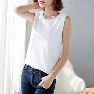 纯棉无袖c打底背心女内搭夏季款大码胖mm宽松吊带t恤白色坎肩韩版