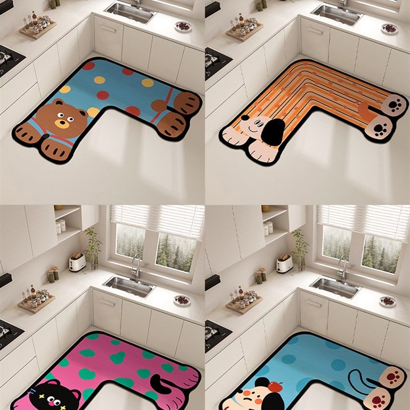 卡通L型厨房地垫专用防水防油硅藻泥转角防滑脚垫子可擦免洗地毯,居家布艺,厨房地垫,淘宝优惠券,粉丝福利购,淘宝优惠卷