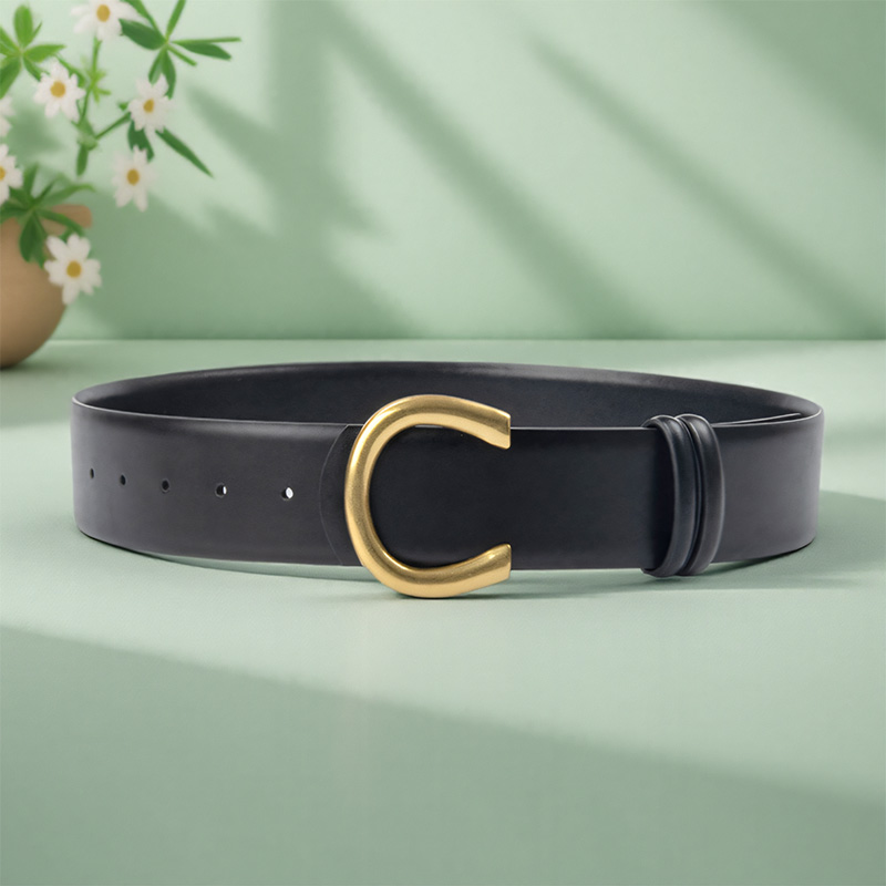 嘟卡丹4.8cm宽版真皮牛皮腰带女双面可用黑色棕色双色皮带字母C扣