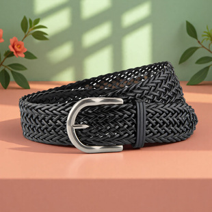 手工编织设计4cm黑色加宽腰带女2025新款休闲时尚粗皮带配牛仔裤