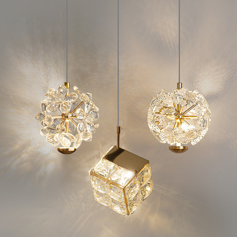 轻奢法式水晶床头吊灯蒲公英创意饭厅餐厅卧室吊线灯浪漫三色光