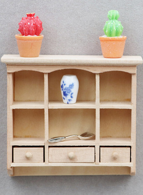 1:12娃娃屋dollhous迷你家具微缩场景模型木质素坯柜子厨房挂壁柜