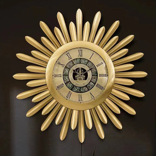 现代轻奢黄纯铜钟表挂钟客厅家用欧式 饰大挂表时钟挂墙 现代高档装