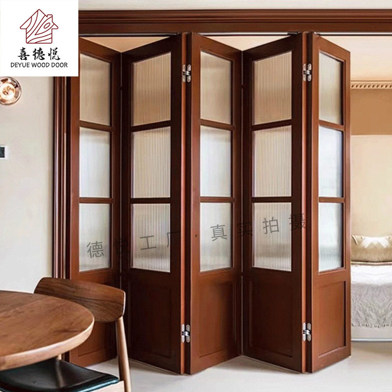 南京厂家生产折叠门书房厨房复古风四扇双开门玻璃折叠门