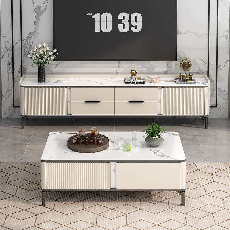 实木简约电视柜茶几边柜组合钢化玻璃环保烤漆高款储物柜成套家具