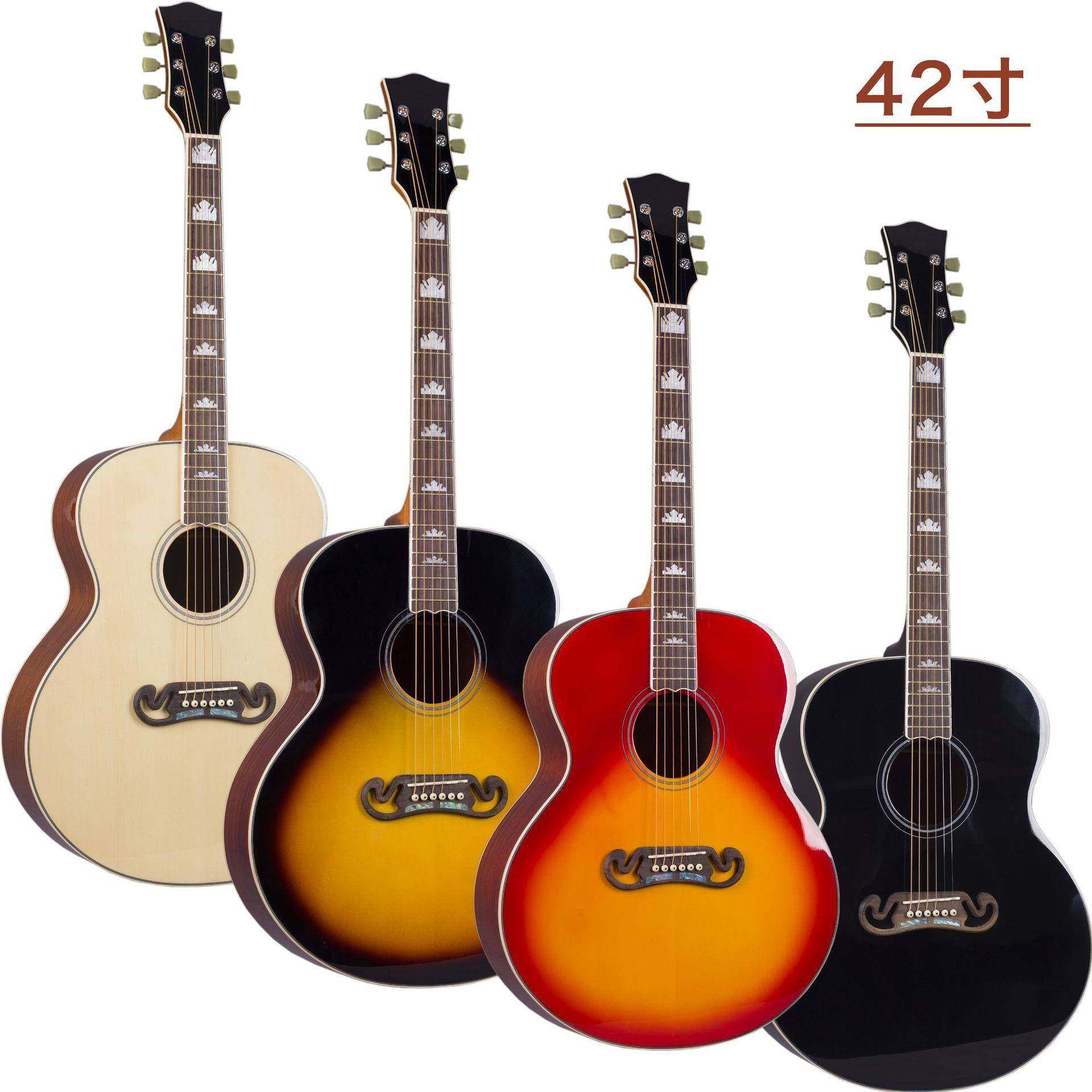 42寸无标民谣吉他 亮光云杉沙比利木吉他guitar成人乐器直销厂家