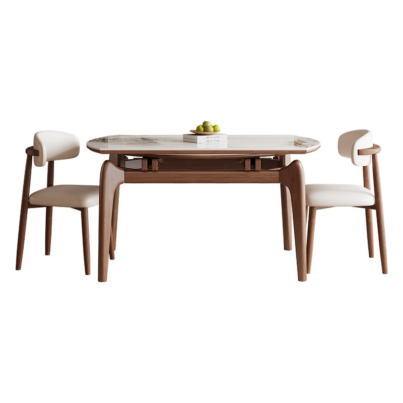 馨佰利实木岩板餐桌小户型家用餐桌椅2024新款现代轻奢可伸缩餐桌