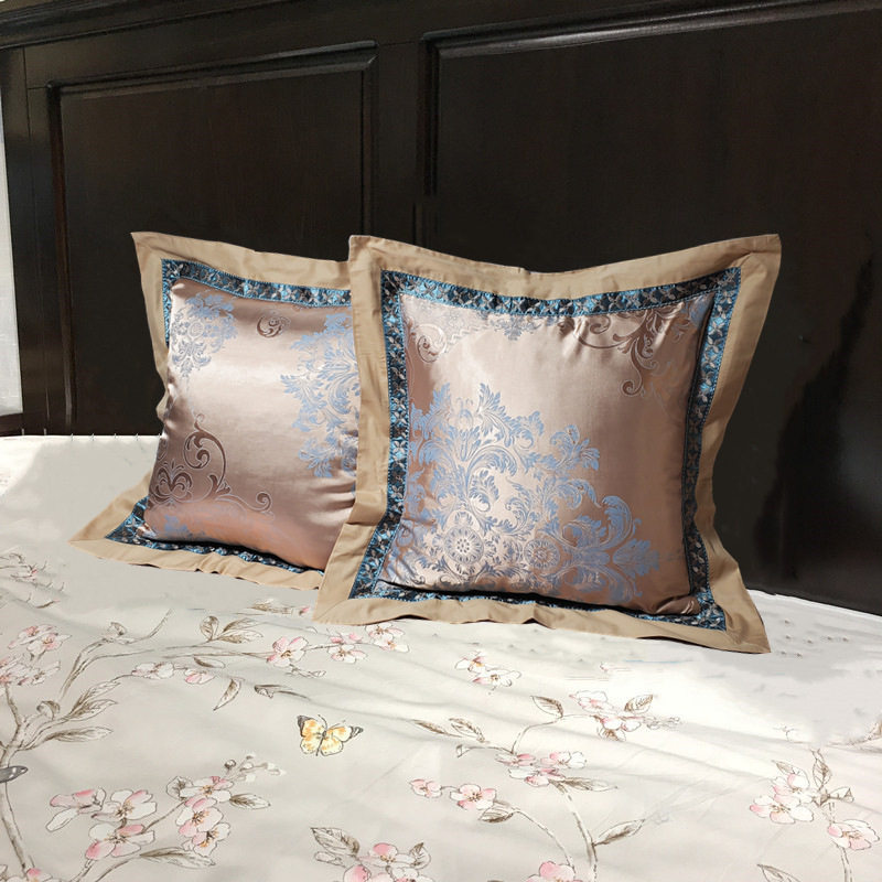 欧式全棉贡缎提花50x50床上靠背套沙发靠垫套子婚庆床头抱枕套