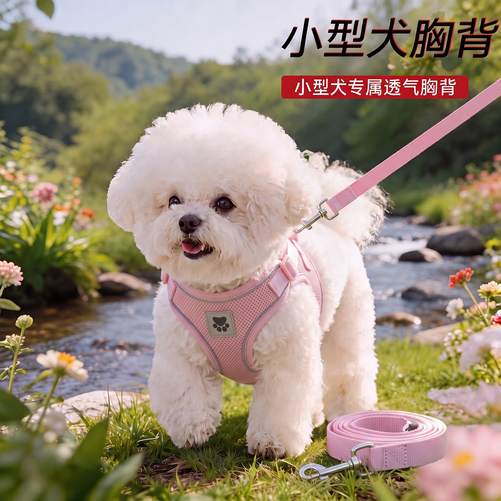 狗牵引绳胸背式遛狗小中型犬牵宠物幼犬背带比熊泰迪防挣脱不勒脖