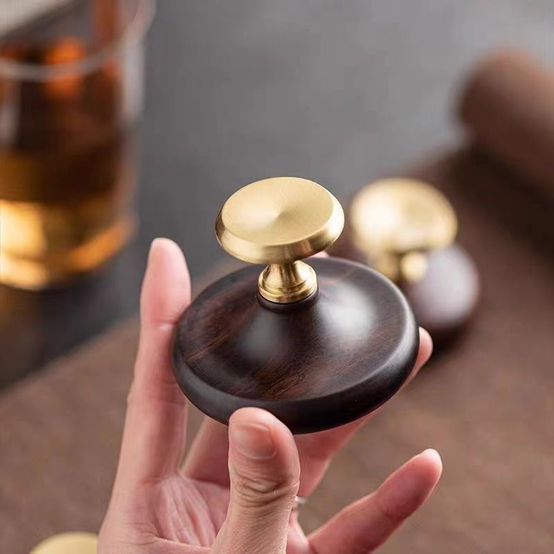 黄铜实木盖置紫砂壶盖托盖碗黑檀木茶杯盖垫放壶盖托功夫茶具配件