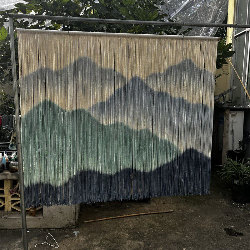 安朵手作纯手绘线帘入户玄关门帘新中式隔断窗帘背景墙装饰画定制