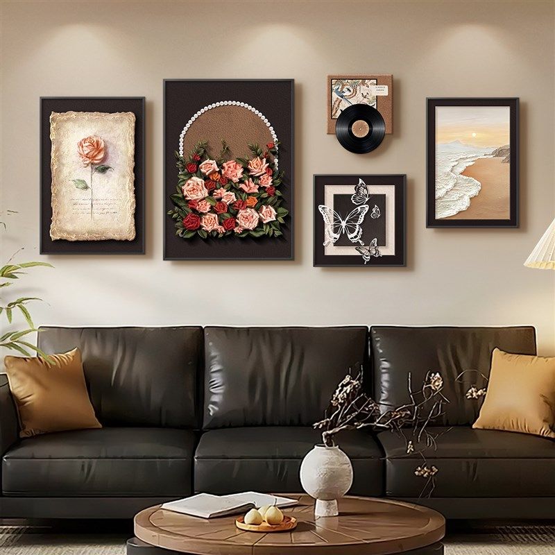 精选法式中古风客厅装饰画 划玫瑰沙发背景墙挂画 划艺术组合壁画,家居饰品,现代装饰画,淘宝优惠券,粉丝福利购,淘宝优惠卷