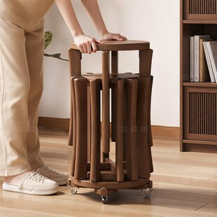 北极树实木凳子家用叠放圆凳叠叠凳折叠凳边几收纳餐凳四合一板凳