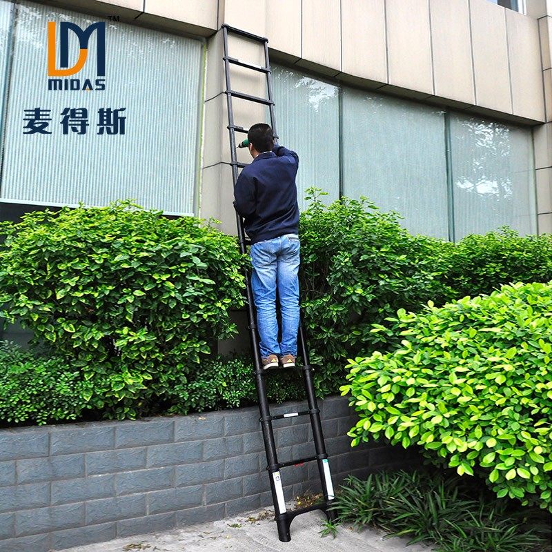 麦得斯 伸缩梯子工程梯便携家用直梯单侧梯单面梯折叠梯 一键伸缩