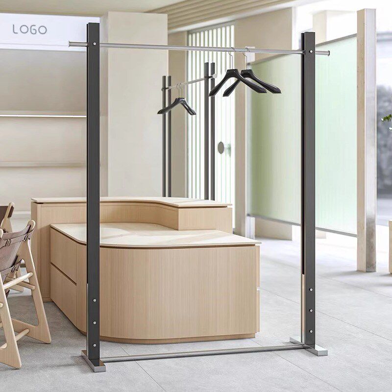 服装店展示架胡桃木中岛落地架不锈钢陈列架女装店复古挂衣货架子