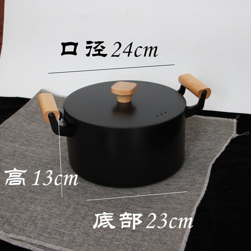 家用中式加厚加深压铸铸铁双耳汤锅煲汤熬粥锅24cm纯铁锅电磁炉通