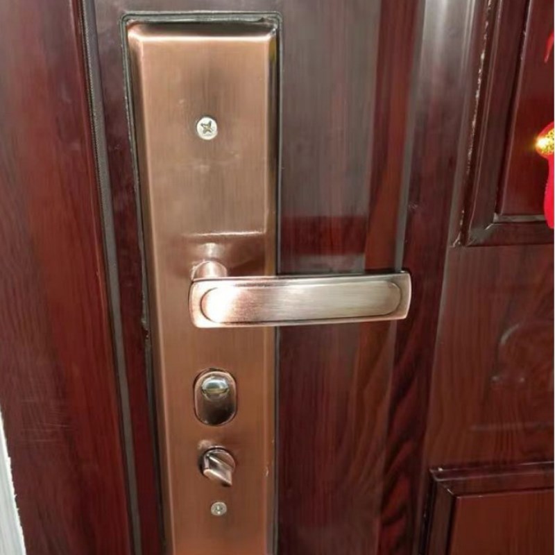 多功能对开门通用型手柄家用面板红古铜色实心大门锁双开门铁门锁