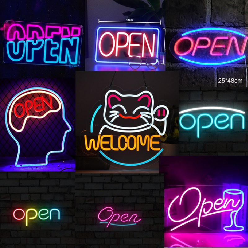open欢迎灯广告灯牌LED霓虹造型灯酒吧商店挂灯霓虹灯发光标识招