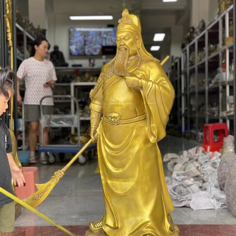 彩铜关公摆件客厅供桌香案台风衣关二爷武财神关羽工艺品家居饰品