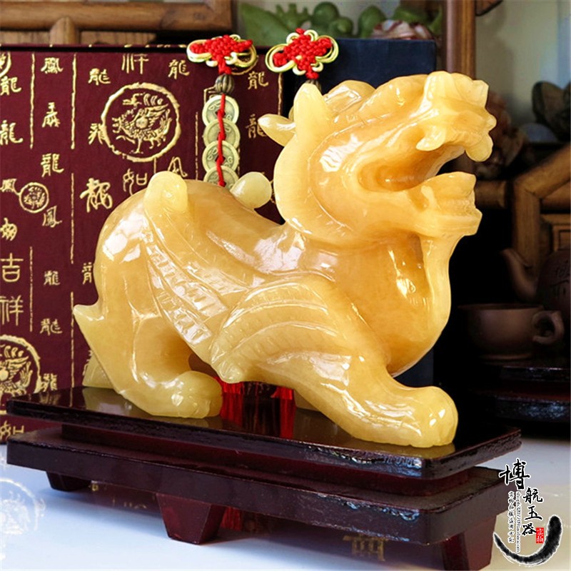 天然玉石雕刻黄玉貔貅摆件动物一对大号客厅家居皮丘招财简约装饰