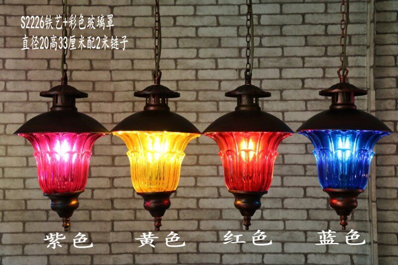 送LED灯泡漫咖啡厅琉璃酒吧小吊灯彩色玻璃吧台餐台卡座餐厅酒吧