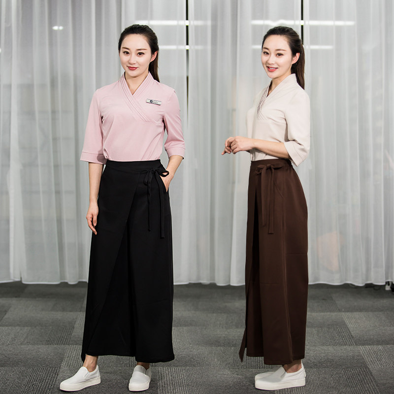SPA养生馆工作服足浴技师女套装修身美容院套装中袖2021新款春夏