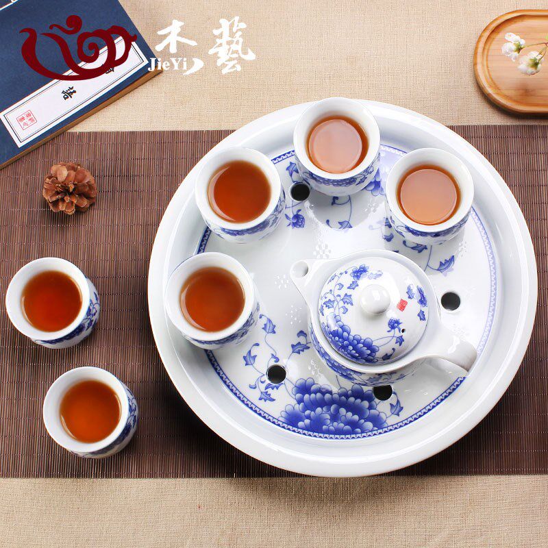茶具套组整套陶瓷防烫双层杯家用功夫茶具白瓷青花瓷茶壶茶杯茶盘