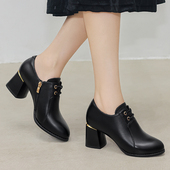 气质温柔风浅口高跟鞋 富贵鸟女鞋 真皮软底粗跟皮鞋 女法式 春季 新款