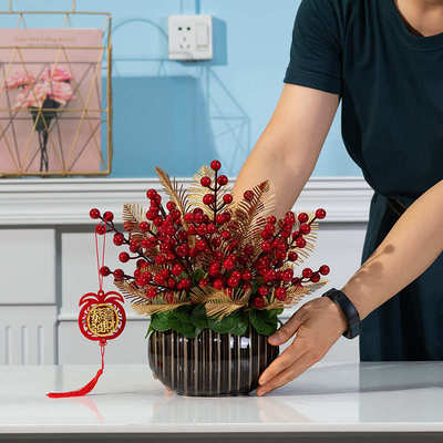 发财果仿真花客厅红果装饰插花高档餐桌花茶几摆件红色浆果摆设花